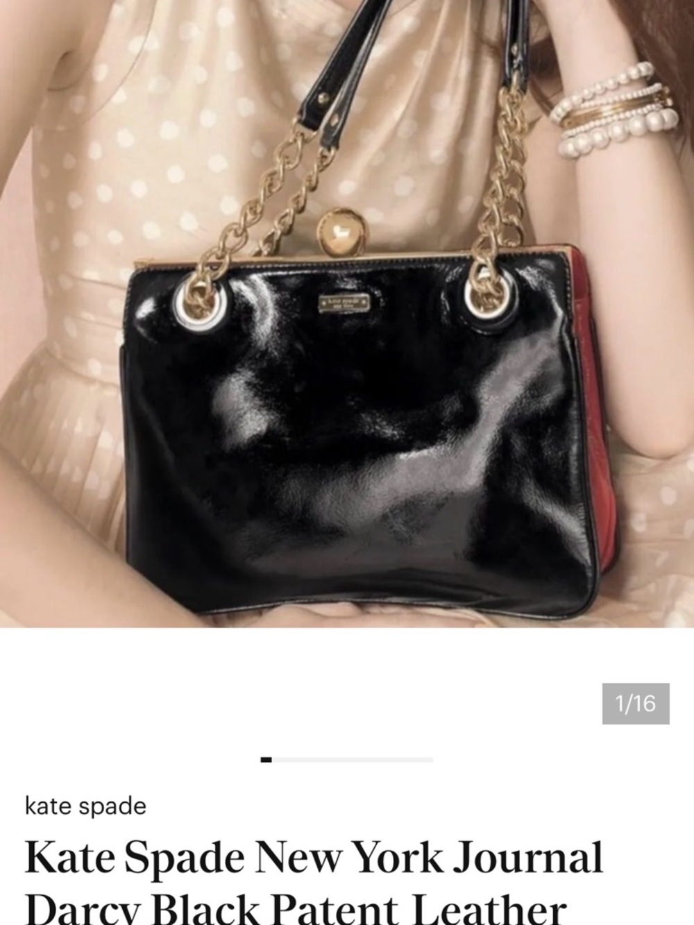 Kate Spade Patent Leather Black Women’s Shoulder Bag with Gold Chain Accents